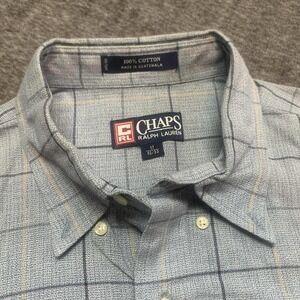 Vtg Chaps Ralph Lauren Mens Button Down Shirt 17 32/33 Blue Plaid Long Sleeve